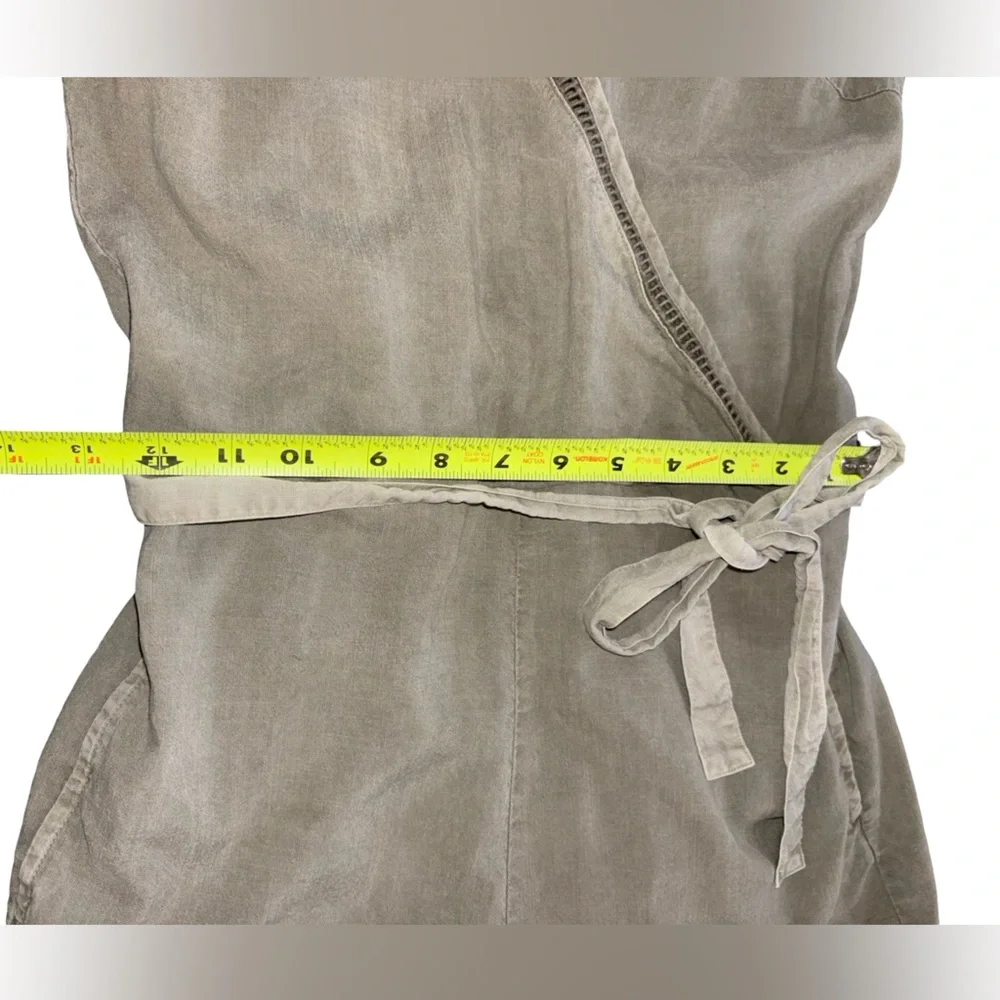Anthro Cloth & Stone Tencel Wrap Romper Taupe XS Tie Waist - Picture 11 of 11